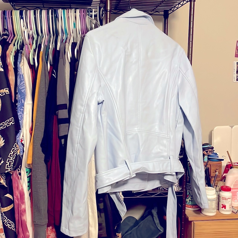 Forever21 Plus faux leather baby blue Moto jacket. NWT - Picture 4 of 7
